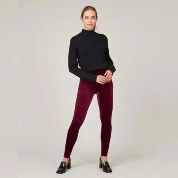 SPANX Velvet Burgundy Leggings Large B833 - Picture 1 of 5